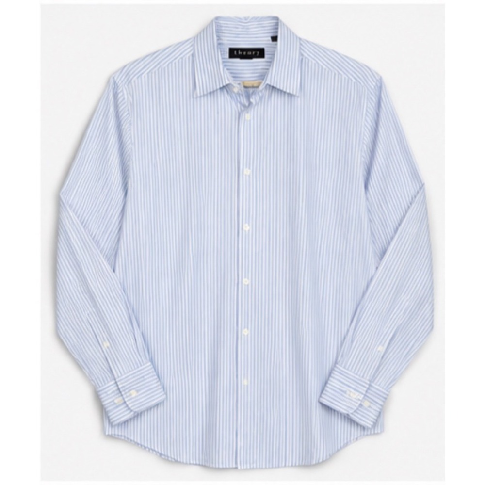 Theory Button Down Shirt Mens 16.5 Blue Striped Long Sleeve Professional 0825